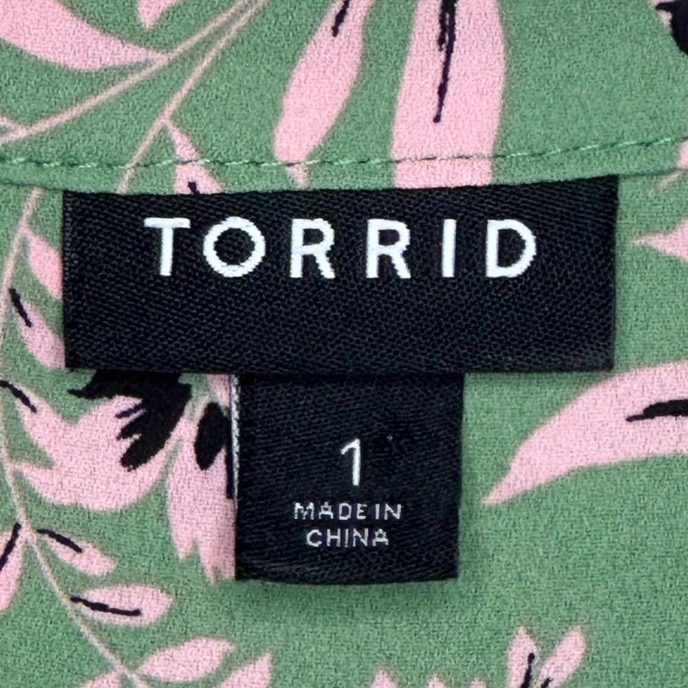 Torrid Georgette Green Floral Dolman Sleeves Zip Front Pockets Cottagecore Sz 1X - Picture 4 of 7